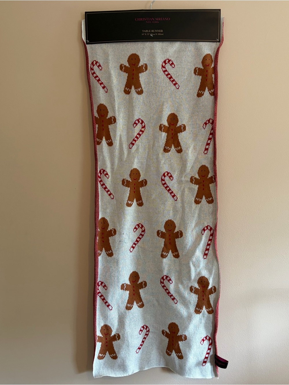 Christian Siriano White Holiday Gingerbread & Candy Cane Table Runner